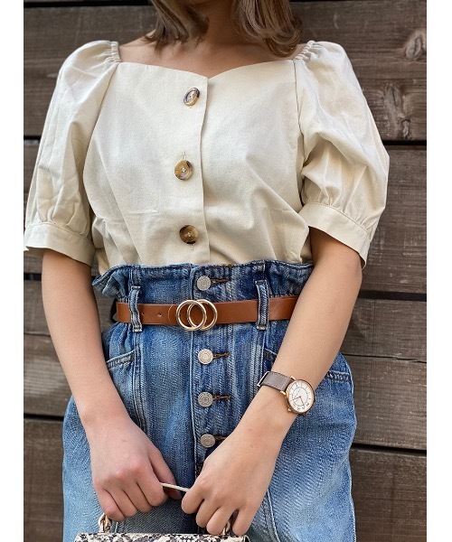 one way（ワンウェイ）の「フロントボリュームスリーブブラウス（シャツ/ブラウス・レディース・ホワイト/パープル/ライトブラウン/ライトグリーン・FREE）」の2枚目の写真