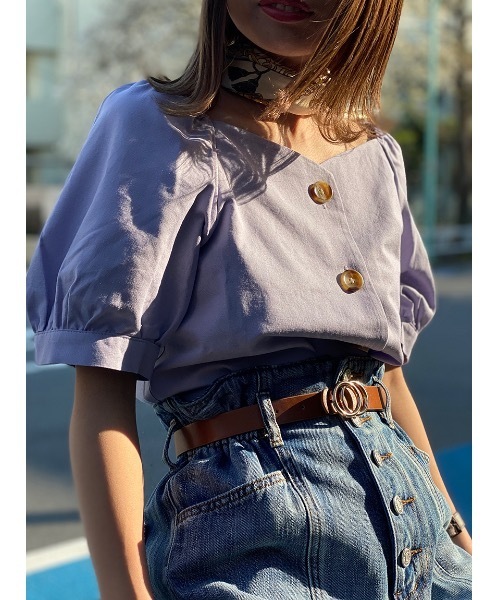 one way（ワンウェイ）の「フロントボリュームスリーブブラウス（シャツ/ブラウス・レディース・ホワイト/パープル/ライトブラウン/ライトグリーン・FREE）」の5枚目の写真