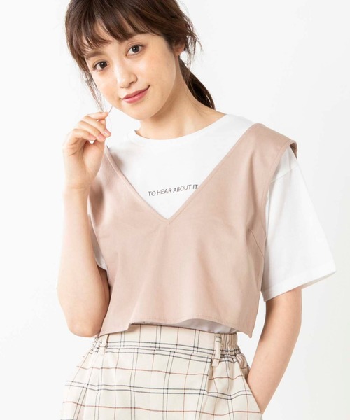 WEGO(ウィゴー)の「WEGO/【2点セット】チノビスチェセットTシャツ(ベスト・レディース・ブルー/ベージュ・FREE)」の2枚目の写真