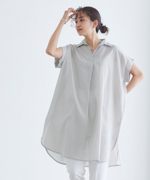 Pierrot(ピエロ)の「コットン100%スキッパーチュニックブラウス(シャツ/ブラウス・レディース・ブラック/ベージュ/グレー/オフホワイト・M/L)」の6枚目の写真