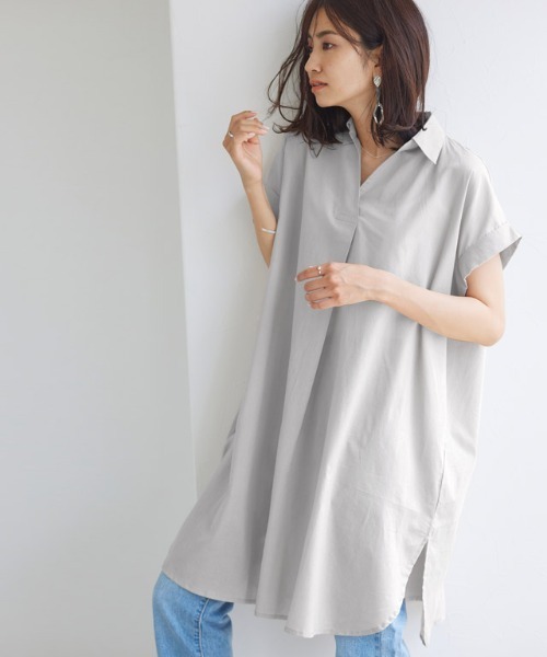 Pierrot(ピエロ)の「コットン100%スキッパーチュニックブラウス(シャツ/ブラウス・レディース・ブラック/ベージュ/グレー/オフホワイト・M/L)」の11枚目の写真