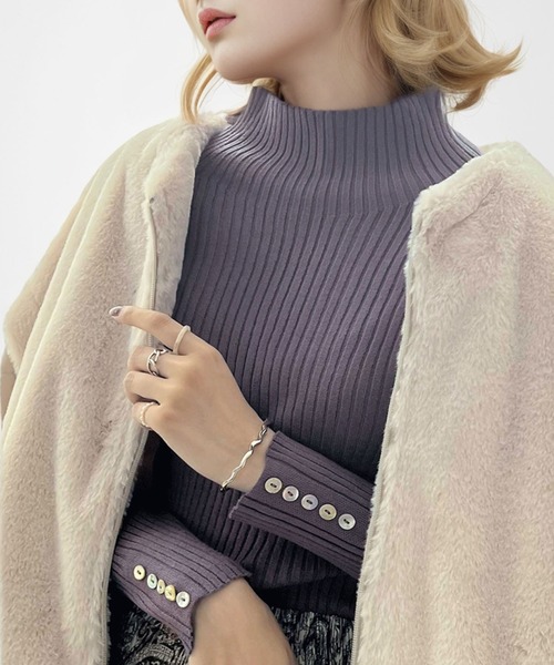 classicalelf（クラシカルエルフ）の「袖シェルボタン付きミドル丈ストレッチハイネックリブニット(長袖)（ニット/セーター・レディース・ブラック/モカ/アイボリー/カーキ/ライトグレー/ライトグリーン/パープル/ネイビー・MEDIUM/LARGE/X-LARGE/SMALL）」の18枚目の写真