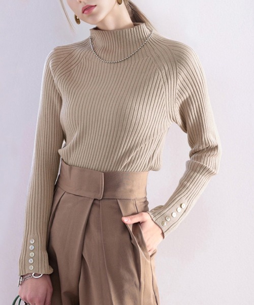classicalelf（クラシカルエルフ）の「袖シェルボタン付きミドル丈ストレッチハイネックリブニット(長袖)（ニット/セーター・レディース・ブラック/モカ/アイボリー/カーキ/ライトグレー/ライトグリーン/パープル/ネイビー・MEDIUM/LARGE/X-LARGE/SMALL）」の17枚目の写真