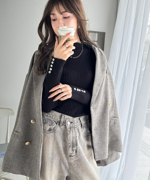 classicalelf（クラシカルエルフ）の「袖シェルボタン付きミドル丈ストレッチハイネックリブニット(長袖)（ニット/セーター・レディース・ブラック/モカ/アイボリー/カーキ/ライトグレー/ライトグリーン/パープル/ネイビー・MEDIUM/LARGE/X-LARGE/SMALL）」の21枚目の写真