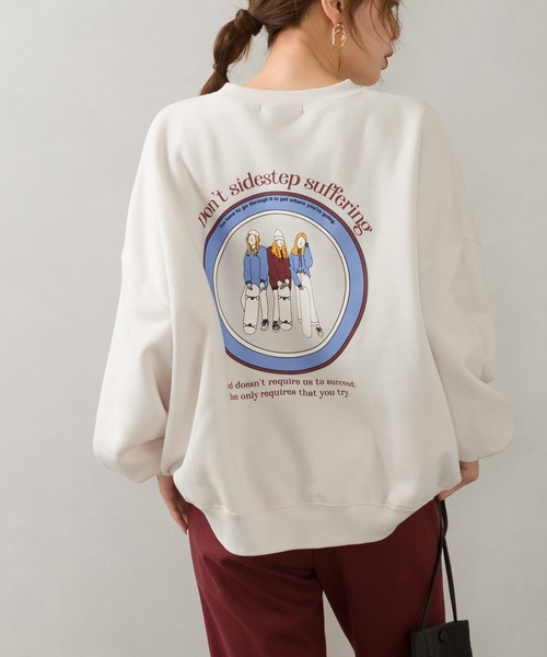 SpRay（スプレイ）の「裏起毛サークルＧＩＲＬスウェット（スウェット・レディース・ブルー/アイボリー/グレイッシュベージュ/スミクロ/ダークオレンジ・FREE）」の2枚目の写真