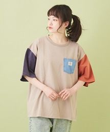 CUBE SUGAR（キューブシュガー）の「OE天竺 パウダー加工 クレイジー デニム ポケット ５分袖 Ｔシャツ（Tシャツ/カットソー）」