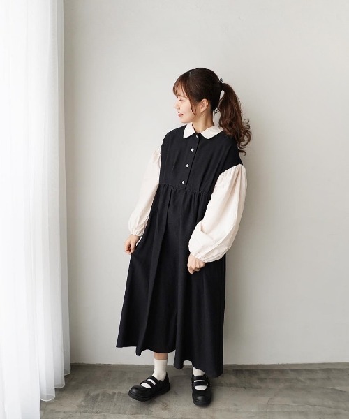 ワンピース ワンピース ドレス Moi異素材配色ワンピース ワンピース Moi Tytto モイテュット のファッション