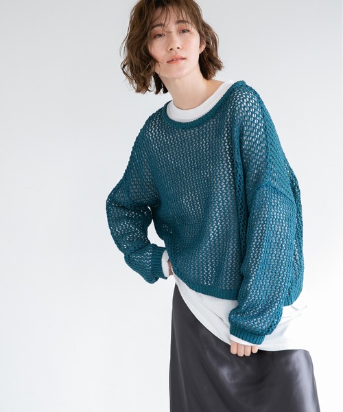 A part by（アパートバイ）の「3GAcNyアミアミプルオーバー　931438（ニット/セーター・レディース・ブラック/ブルー/ライトベージュ・FREE）」の3枚目の写真