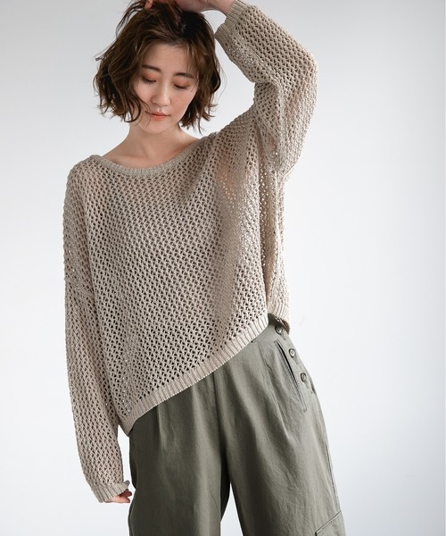 A part by（アパートバイ）の「3GAcNyアミアミプルオーバー　931438（ニット/セーター・レディース・ブラック/ブルー/ライトベージュ・FREE）」の8枚目の写真