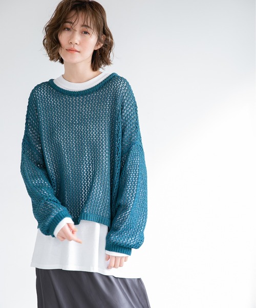 A part by（アパートバイ）の「3GAcNyアミアミプルオーバー　931438（ニット/セーター・レディース・ブラック/ブルー/ライトベージュ・FREE）」の12枚目の写真