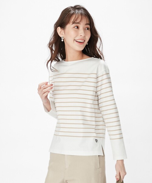 J.PRESS(ジェイプレス)の「【洗える】バスクボーダー プルオーバーカットソー(Tシャツ/カットソー・レディース・黄土色系1/ホワイト系1/サックスブルー系1・MEDIUM/LARGE)」の3枚目の写真