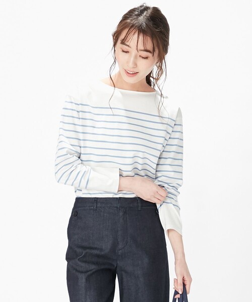 J.PRESS(ジェイプレス)の「【洗える】バスクボーダー プルオーバーカットソー(Tシャツ/カットソー・レディース・黄土色系1/ホワイト系1/サックスブルー系1・MEDIUM/LARGE)」の6枚目の写真