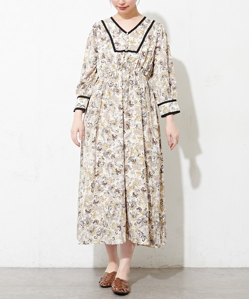 natural couture（ナチュラルクチュール）の「配色テープ使いエスニック柄ワンピース（ワンピース・レディース・オフホワイト/グリーン系その他・FREE）」の18枚目の写真