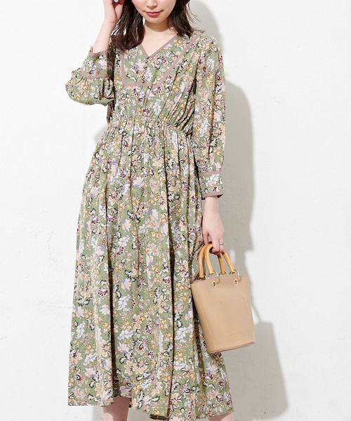 natural couture（ナチュラルクチュール）の「配色テープ使いエスニック柄ワンピース（ワンピース・レディース・オフホワイト/グリーン系その他・FREE）」の10枚目の写真