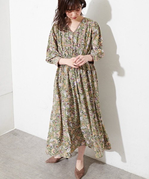 natural couture（ナチュラルクチュール）の「配色テープ使いエスニック柄ワンピース（ワンピース・レディース・オフホワイト/グリーン系その他・FREE）」の14枚目の写真