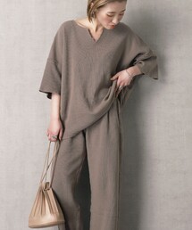 FREAK'S STORE | ▽【WEB限定】畦編コットン ダメージリラックスセットアップ(キーネックトップス/イージーパンツ)(セットアップ)