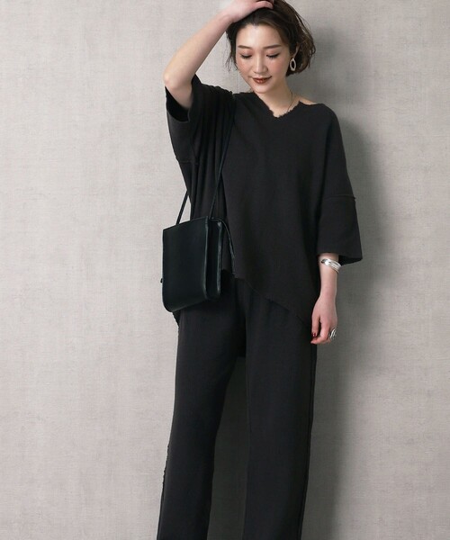 FREAK'S STORE（フリークスストア）の「▽【WEB限定】畦編コットン ダメージリラックスセットアップ(キーネックトップス/イージーパンツ)（セットアップ・レディース・ブルーグリーン/レモンイエロー/ブラック/ベージュ/ライトピンク/ナチュラル・ﾌﾘ-）」の20枚目の写真