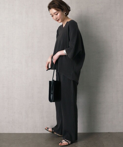 FREAK'S STORE（フリークスストア）の「▽【WEB限定】畦編コットン ダメージリラックスセットアップ(キーネックトップス/イージーパンツ)（セットアップ・レディース・ブルーグリーン/レモンイエロー/ブラック/ベージュ/ライトピンク/ナチュラル・ﾌﾘ-）」の21枚目の写真