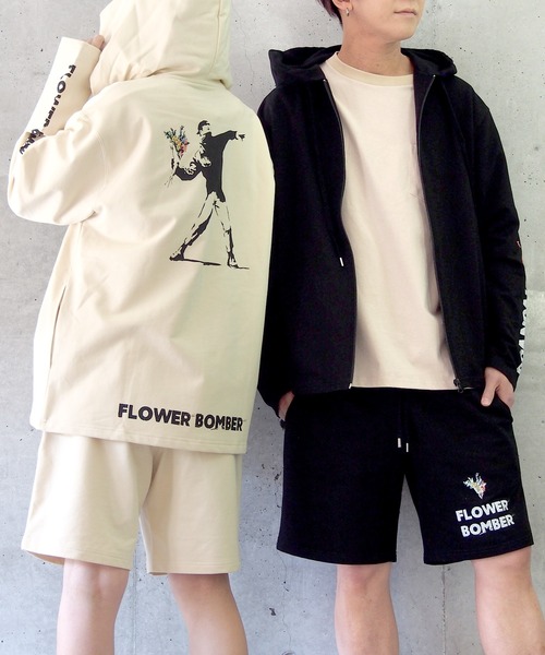 BRANDALISED(ブランダライズド)の「BRANDALISED ブランダライズド BANKSY バンクシー FLOWER BOMBER SETUP セットアップ(パーカー・メンズ・アイボリー/ブラック/杢グレー・MEDIUM/LARGE)」の6枚目の写真