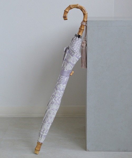 utatane（ウタタネ）の「日傘 完全遮光100％ スライドショート47cm インド更紗パネル バンブー タッセル付（長傘・レディース・ネイビー/レッド/マスタード/ピンク/ブルー/グリーン/ラベンダー・FREE）」の5枚目の写真