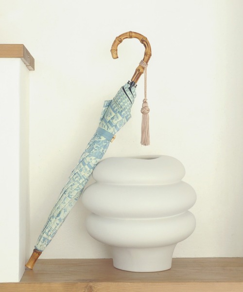 utatane（ウタタネ）の「日傘 完全遮光100％ スライドショート47cm インド更紗パネル バンブー タッセル付（長傘・レディース・ネイビー/レッド/マスタード/ピンク/ブルー/グリーン/ラベンダー・FREE）」の4枚目の写真