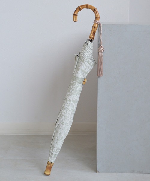 utatane（ウタタネ）の「日傘 完全遮光100％ スライドショート47cm インド更紗パネル バンブー タッセル付（長傘・レディース・ネイビー/レッド/マスタード/ピンク/ブルー/グリーン/ラベンダー・FREE）」の2枚目の写真