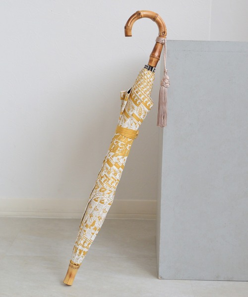 utatane（ウタタネ）の「日傘 完全遮光100％ スライドショート47cm インド更紗パネル バンブー タッセル付（長傘・レディース・ネイビー/レッド/マスタード/ピンク/ブルー/グリーン/ラベンダー・FREE）」の6枚目の写真