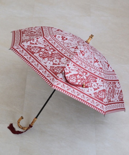utatane（ウタタネ）の「日傘 完全遮光100％ スライドショート47cm インド更紗パネル バンブー タッセル付（長傘・レディース・ネイビー/レッド/マスタード/ピンク/ブルー/グリーン/ラベンダー・FREE）」の22枚目の写真