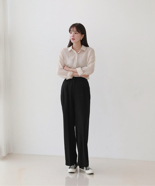 by muni:r（バイ ムニール）の「さらさらハイウエスト ワイド ピンタック ロング スラックス（スラックス・レディース・ベージュ/ブラック/ブルー・MEDIUM/SMALL）」の13枚目の写真