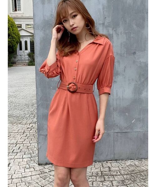 RESEXXY（リゼクシー）の「フロントボタンタイトワンピース（ワンピース・レディース・ベージュ/ブラウン/オレンジ・FREE）」の3枚目の写真
