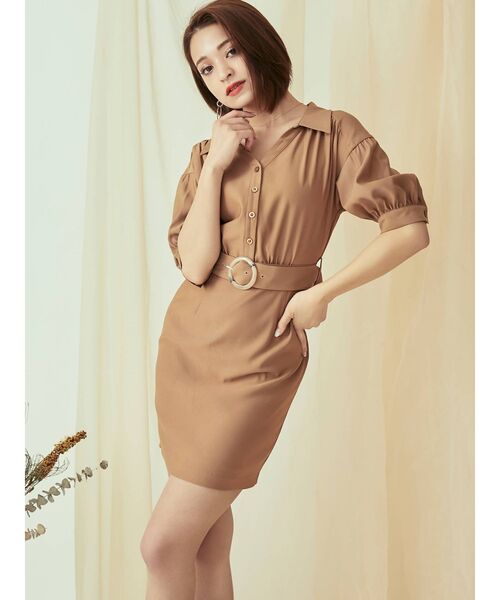 RESEXXY（リゼクシー）の「フロントボタンタイトワンピース（ワンピース・レディース・ベージュ/ブラウン/オレンジ・FREE）」の4枚目の写真