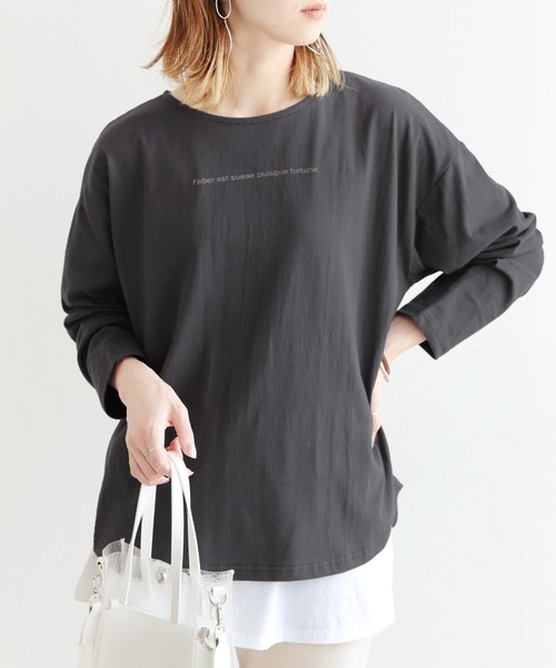 reca(レカ)の「裾ラウンドロゴプリントカットソー(Tシャツ/カットソー・レディース・ホワイト/グレイッシュベージュ/チャコール・FREE)」の3枚目の写真