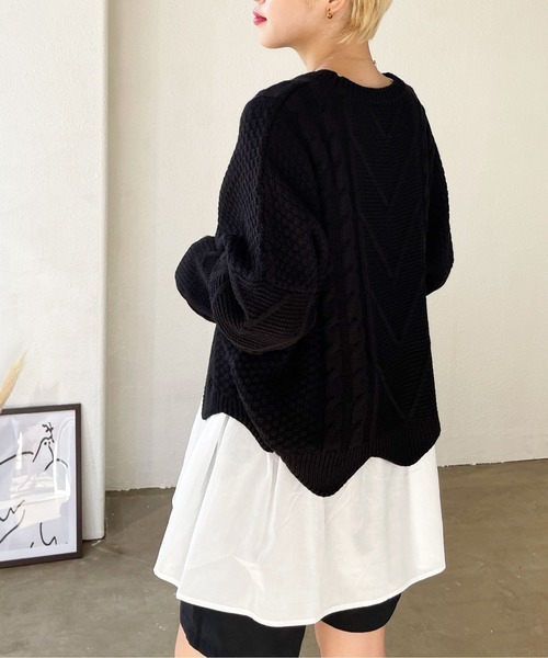 Shelly island（シェリーアイランド）の「【ニット+タンク2点SET】 レイヤードケーブルニットプルオーバー（ニット/セーター・レディース・ホワイト/ブラック・FREE）」の7枚目の写真