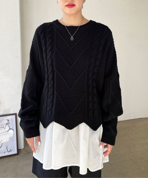 Shelly island（シェリーアイランド）の「【ニット+タンク2点SET】 レイヤードケーブルニットプルオーバー（ニット/セーター・レディース・ホワイト/ブラック・FREE）」の9枚目の写真