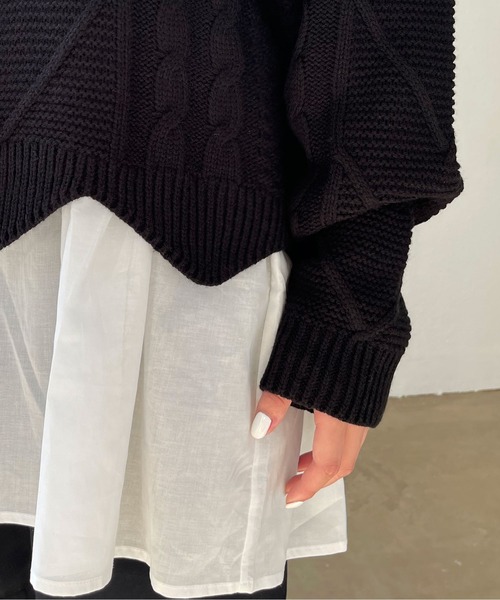 Shelly island（シェリーアイランド）の「【ニット+タンク2点SET】 レイヤードケーブルニットプルオーバー（ニット/セーター・レディース・ホワイト/ブラック・FREE）」の5枚目の写真