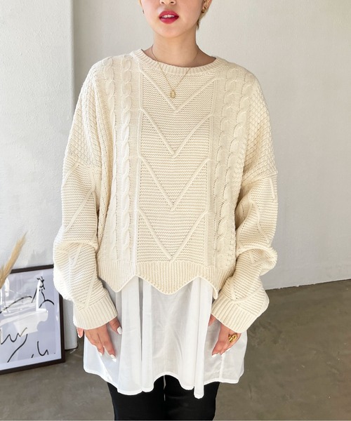 Shelly island（シェリーアイランド）の「【ニット+タンク2点SET】 レイヤードケーブルニットプルオーバー（ニット/セーター・レディース・ホワイト/ブラック・FREE）」の20枚目の写真