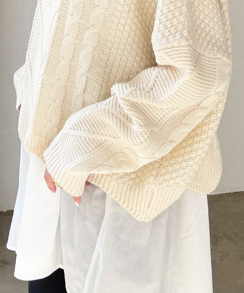 Shelly island（シェリーアイランド）の「【ニット+タンク2点SET】 レイヤードケーブルニットプルオーバー（ニット/セーター・レディース・ホワイト/ブラック・FREE）」の21枚目の写真
