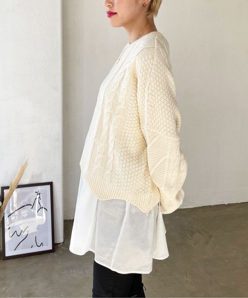 Shelly island（シェリーアイランド）の「【ニット+タンク2点SET】 レイヤードケーブルニットプルオーバー（ニット/セーター・レディース・ホワイト/ブラック・FREE）」の22枚目の写真