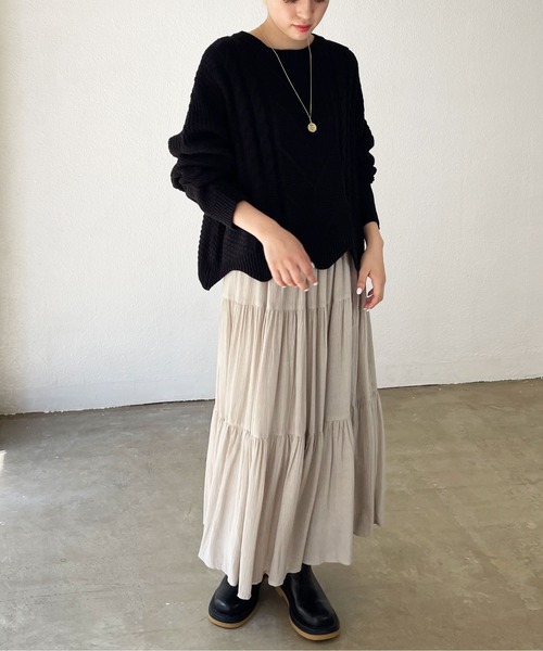 Shelly island（シェリーアイランド）の「【ニット+タンク2点SET】 レイヤードケーブルニットプルオーバー（ニット/セーター・レディース・ホワイト/ブラック・FREE）」の3枚目の写真