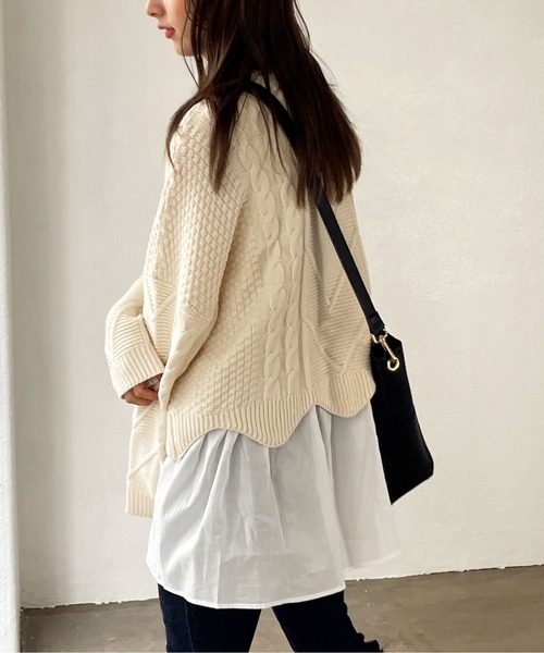 Shelly island（シェリーアイランド）の「【ニット+タンク2点SET】 レイヤードケーブルニットプルオーバー（ニット/セーター・レディース・ホワイト/ブラック・FREE）」の17枚目の写真