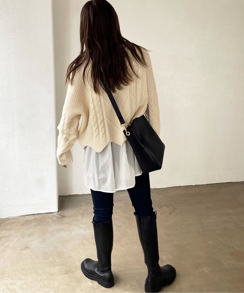 Shelly island（シェリーアイランド）の「【ニット+タンク2点SET】 レイヤードケーブルニットプルオーバー（ニット/セーター・レディース・ホワイト/ブラック・FREE）」の18枚目の写真