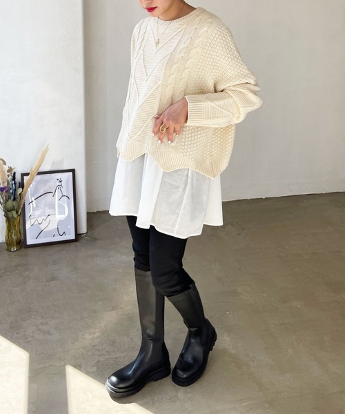 Shelly island（シェリーアイランド）の「【ニット+タンク2点SET】 レイヤードケーブルニットプルオーバー（ニット/セーター・レディース・ホワイト/ブラック・FREE）」の19枚目の写真