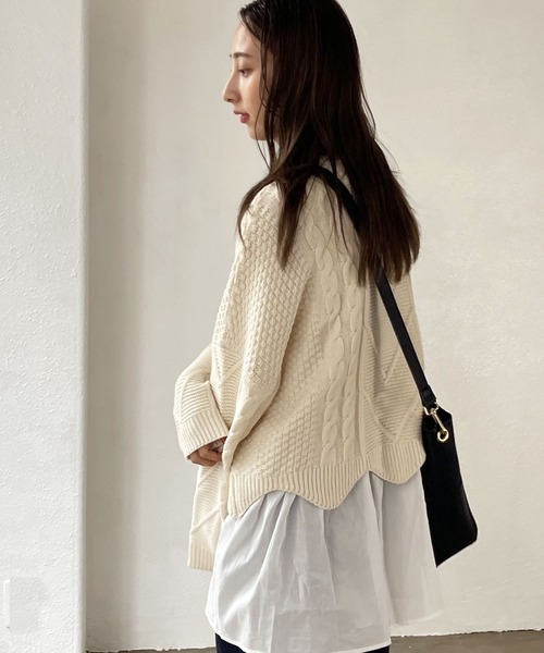 Shelly island（シェリーアイランド）の「【ニット+タンク2点SET】 レイヤードケーブルニットプルオーバー（ニット/セーター・レディース・ホワイト/ブラック・FREE）」の11枚目の写真