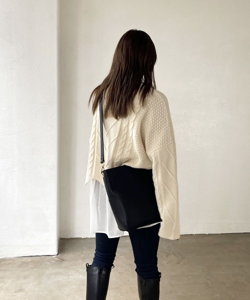 Shelly island（シェリーアイランド）の「【ニット+タンク2点SET】 レイヤードケーブルニットプルオーバー（ニット/セーター・レディース・ホワイト/ブラック・FREE）」の13枚目の写真