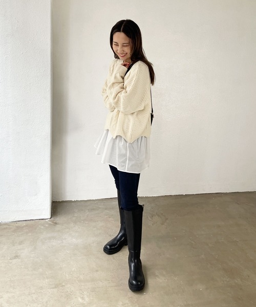 Shelly island（シェリーアイランド）の「【ニット+タンク2点SET】 レイヤードケーブルニットプルオーバー（ニット/セーター・レディース・ホワイト/ブラック・FREE）」の14枚目の写真