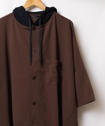 /Bling leads/梨地フードポンチョ配色半袖シャツ