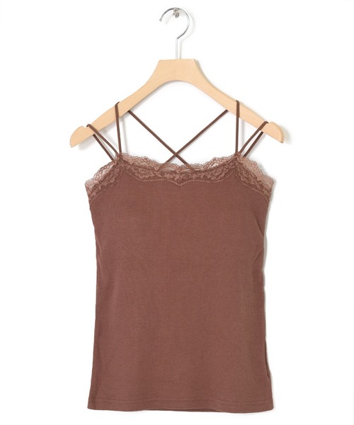 w closet（ダブルクローゼット）の「カップ付きレースVネックキャミソール（キャミソール・レディース・モカ/ピンク系その他/オフホワイト/ブラック・FREE）」の4枚目の写真