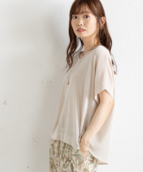 prose verse(プロズヴェール)の「後ろシフォンドッキングニット(ニット/セーター・レディース・ブラック/ベージュ/イエロー・フリ-)」の1枚目の写真