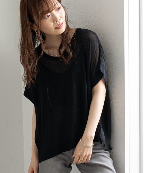 prose verse(プロズヴェール)の「後ろシフォンドッキングニット(ニット/セーター・レディース・ブラック/ベージュ/イエロー・フリ-)」の2枚目の写真