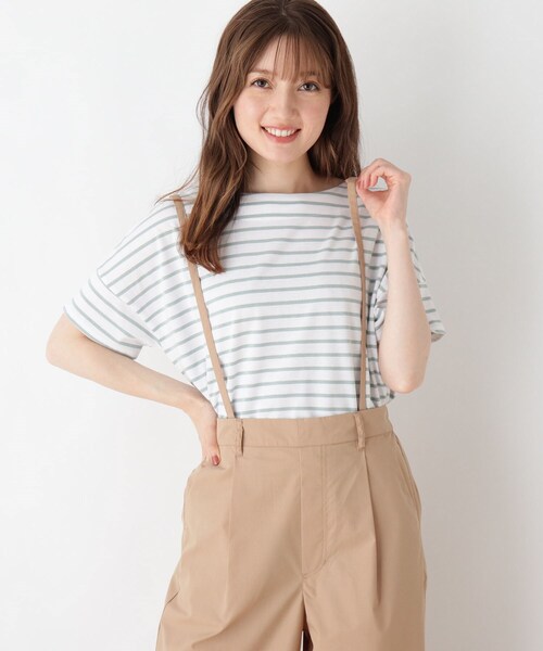 DRESKIP(ドレスキップ)の「◆袖切替ボートネックボーダーTシャツ(Tシャツ/カットソー・レディース・グレー系その他/ブラック系2/ベージュ系その他2/グリーン系3・02/04/03)」の4枚目の写真